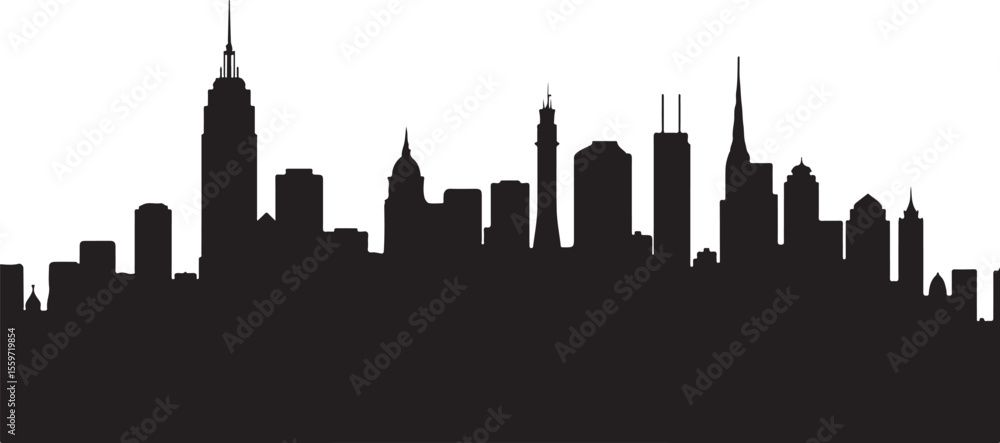 Fototapeta premium Detailed City Skyline Silhouette - Urban Panorama Vector
