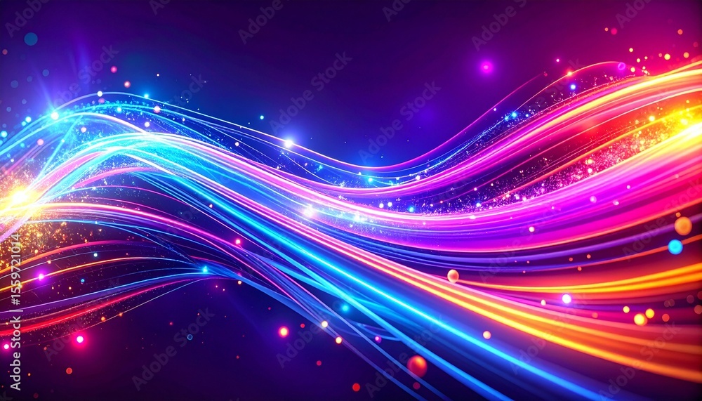 Obraz premium ネオンウェーブ:光の軌跡と未来のエネルギーGenerated image