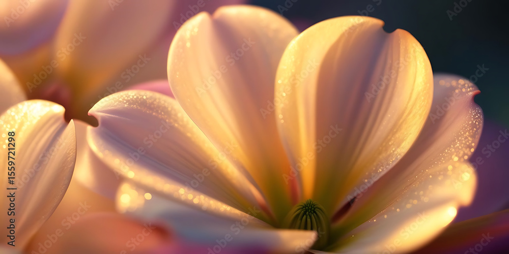 Fototapeta premium Dewy Flower Petals Glowing in Warm Light