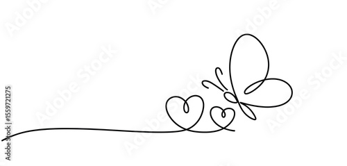 Elegant Butterfly and Hearts in One Line Design