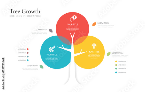 Tree of Success business infographic growth strategy 3 steps, timeline template.