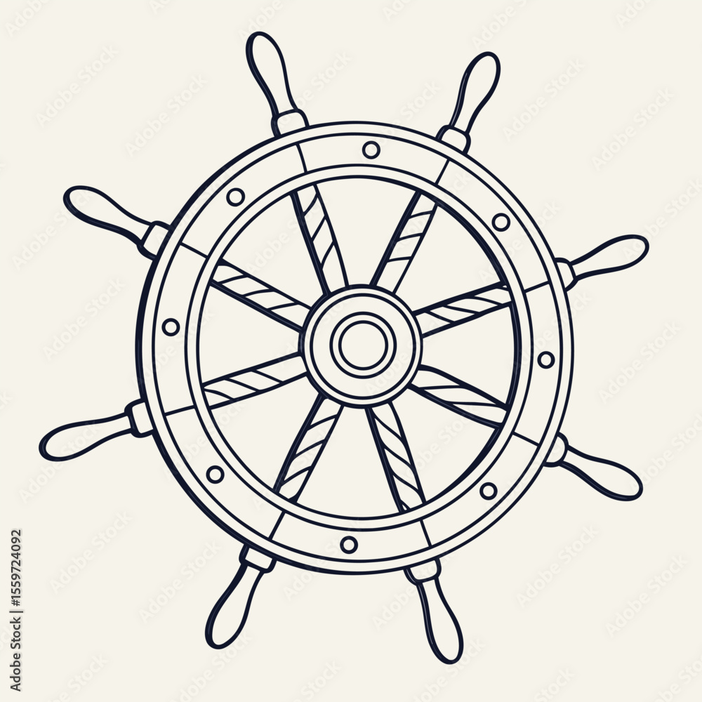 Obraz premium Classic Vintage Nautical Ship Steering Wheel Illustration Vector Design