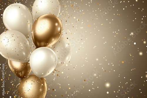 Elegant vector with balloon bunches and metallic serpentine falling from above