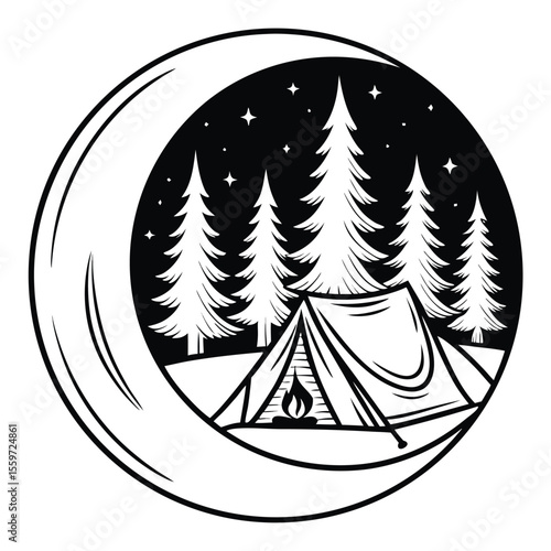 Celestial Camping Adventure Under the Stars in a Moonlit Forest