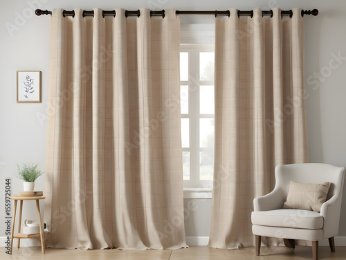 beige curtains in modern living room