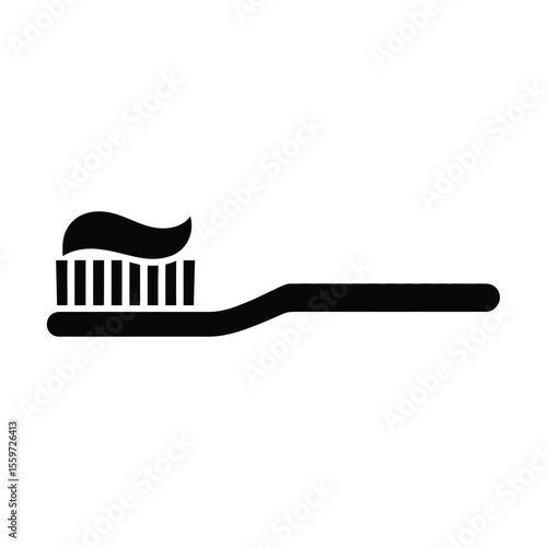 Black and white toothbrush with toothpaste graphic illustration isolated
