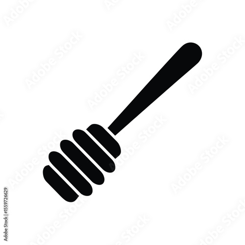 Simple Black and White Honey Dipper Icon on White Background