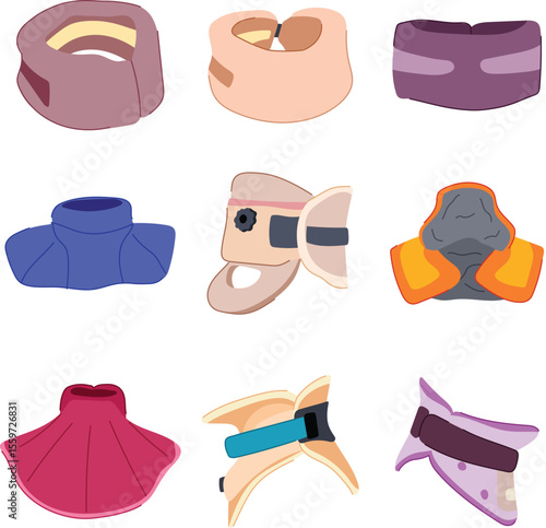 cervical neck collar set cartoon vector illustration