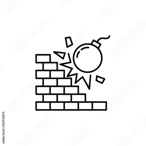 Bomb Destroying Brick Wall Icon Illustration bomb explodes