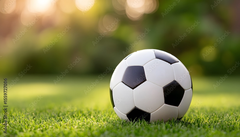Fototapeta premium Soccer ball football on grass in sunny day