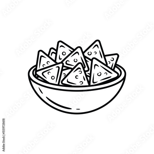 A Bowl of Tortilla Chips Line Art Illustration