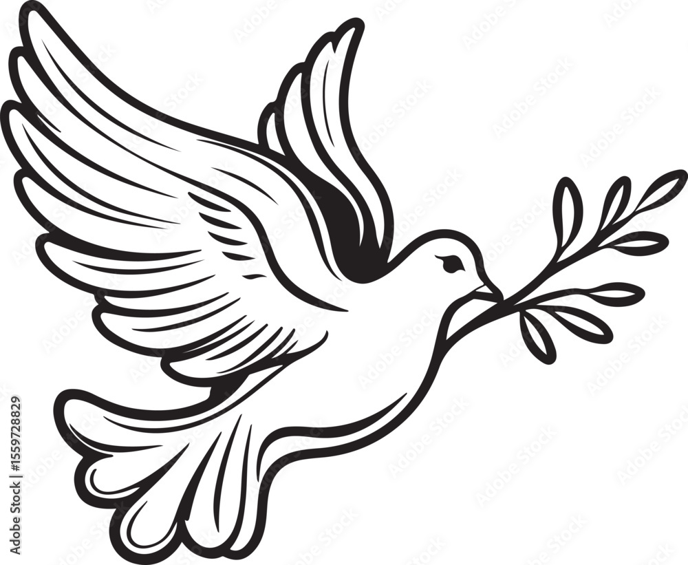 Obraz premium Peace Dove with Olive Branch - Hand Drawn Vector Illustration