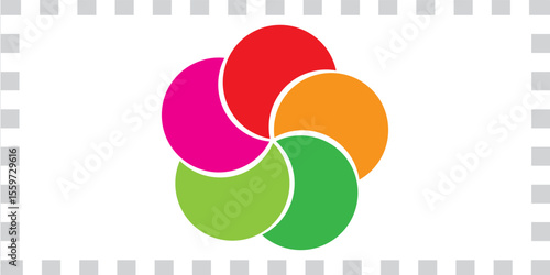 Colorful infographic pie chart with overlapping circular shapes.Flower form graphic circle divided in 5 segments. modern eps 10.