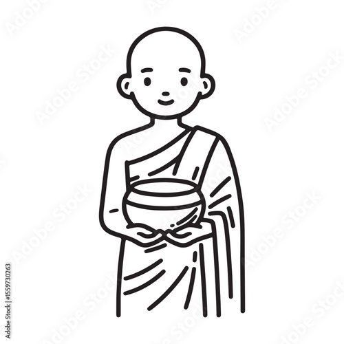 Line art of monk holding alms bowl cartoon vector