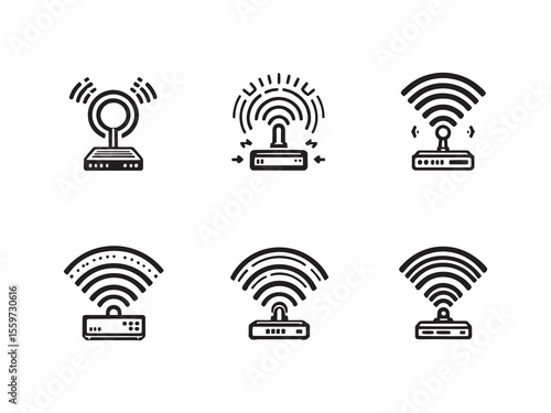 modern wireless access point icon line drawing vector art