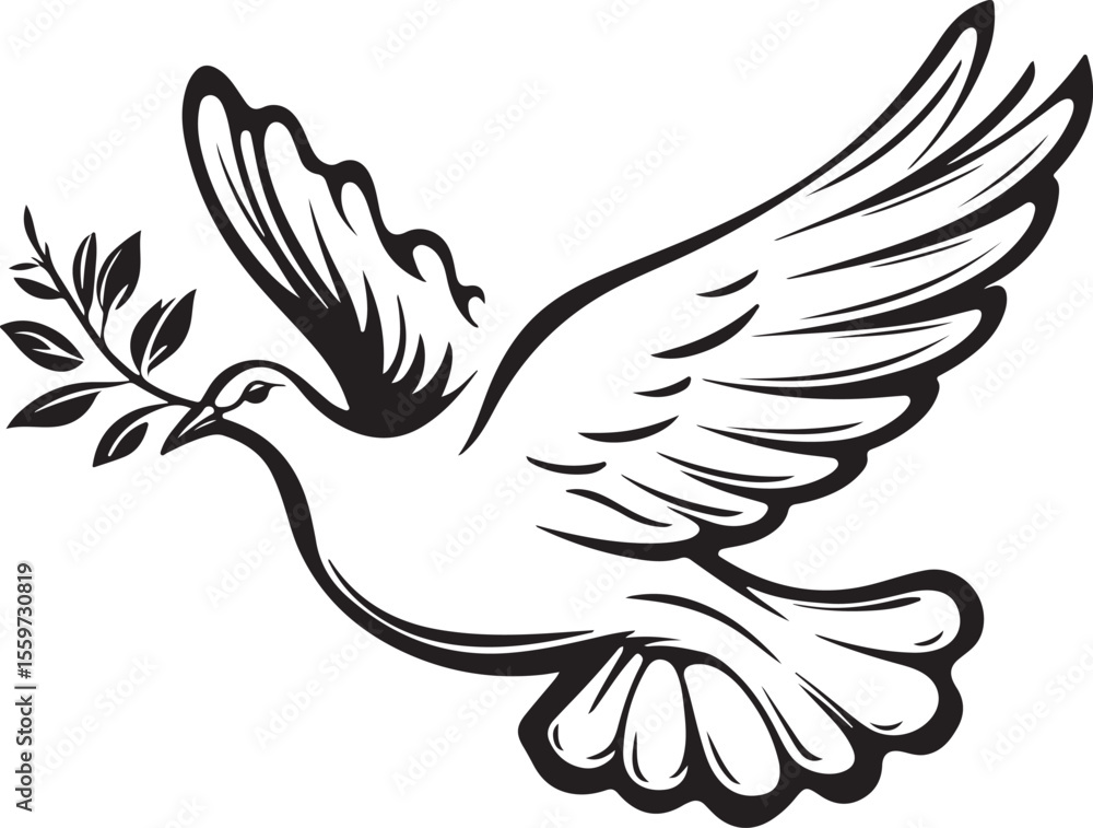 Obraz premium Peace Dove with Olive Branch - Hand Drawn Vector Illustration