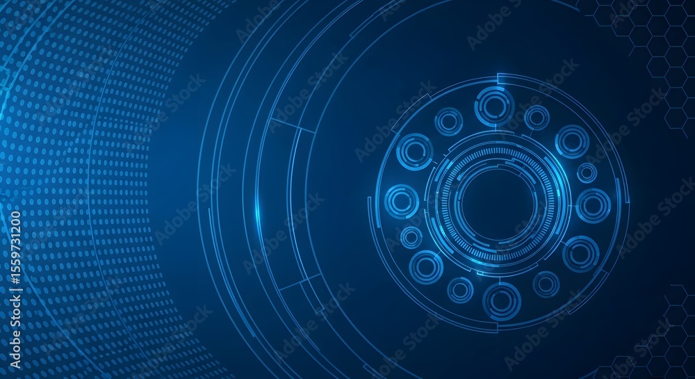 Blue futuristic background with circular design elements and geometric pattern overlaying the surface Blue futuristic background with circular design elements and geometric pattern overlaying the surface