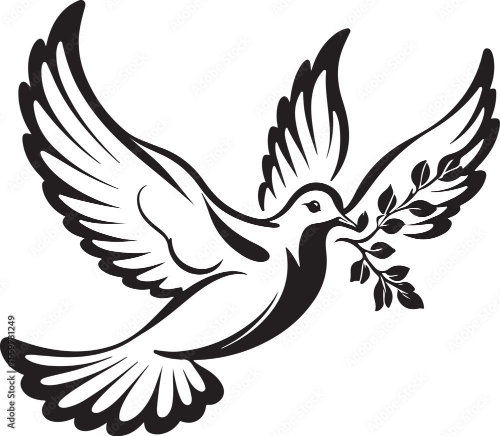 Fototapeta premium Peace Dove with Olive Branch - Hand Drawn Vector Illustration