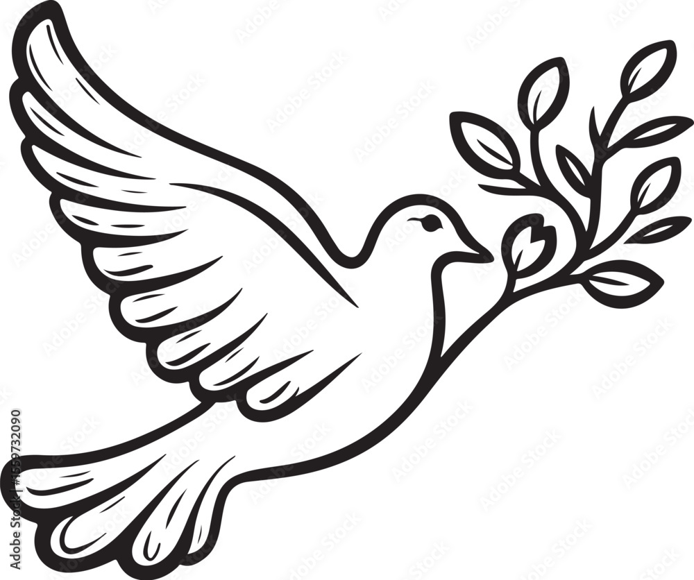 Fototapeta premium Peace Dove with Olive Branch - Hand Drawn Vector Illustration