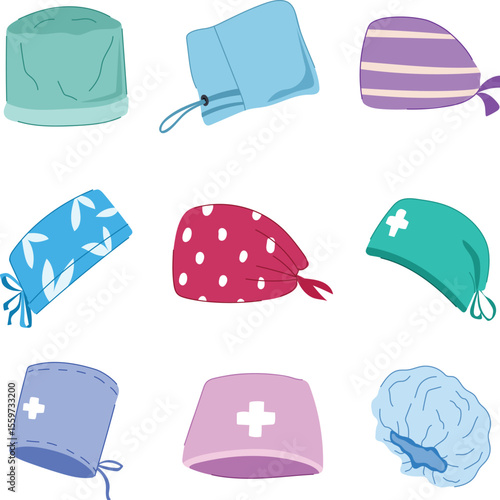 surgical cap set cartoon vector illustration