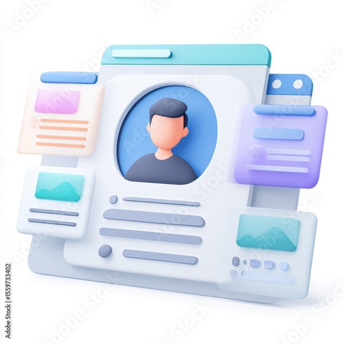 Pastel 3D Render of a User Profile Page with Information Cards