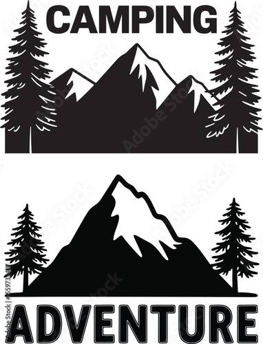 Camping typography with Camping vector. Adventure, Outdoors, Mountains, Hiking. vector illustration.