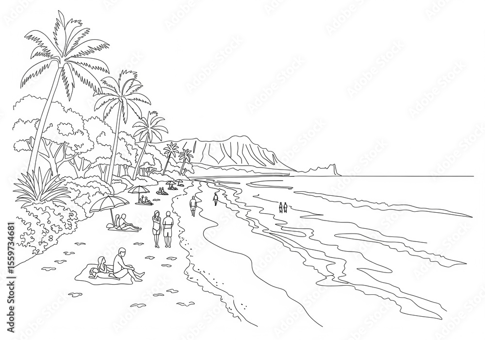 Laniakea Beach in Honolulu one line drawing Laniakea Beach in Honolulu one line drawing