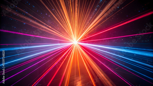 Neon motion light lines on black background