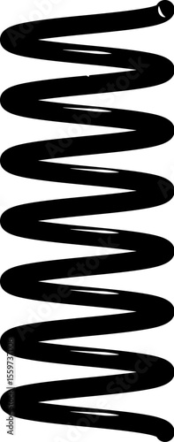 A thick black coil spring with numerous turns is shown against a plain white background. The spring has a consistent width and spacing between its loops.