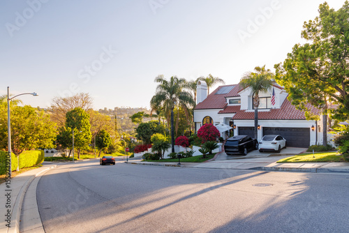 Suburban street with houses in the Los Angeles area