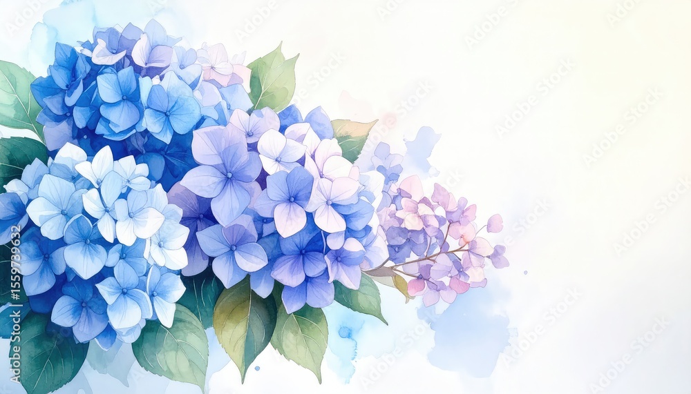 Hydrangea Watercolor: Serene Blue Blooms in Delicate Artistic Style Hydrangea Watercolor: Serene Blue Blooms in Delicate Artistic Style