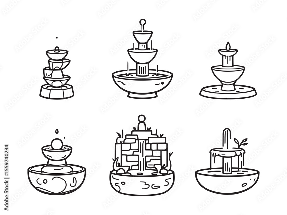 Simple elegant tabletop fountain outline drawing vector Simple elegant tabletop fountain outline drawing vector