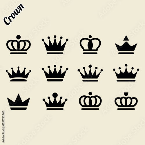 Crown. Crown black silhouette set. Crown vector. Set of crowns. Royalty icons set. Set of crowns vector illustration. Royal icon set