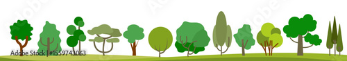 trees forest background horizontal picture scenery symbolic trees cartoon style set of deciduous trees location