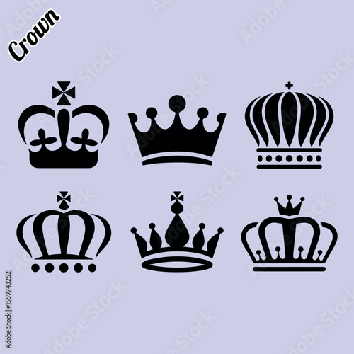 Crown. Crown black silhouette set. Crown vector. Set of crowns. Royalty icons set. Set of crowns vector illustration. Royal icon set