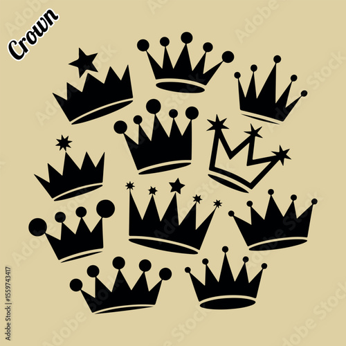Crown. Crown black silhouette set. Crown vector. Set of crowns. Royalty icons set. Set of crowns vector illustration. Royal icon set