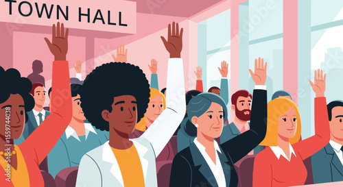 Diverse Community Town Hall Meeting Civic Engagement Illustration