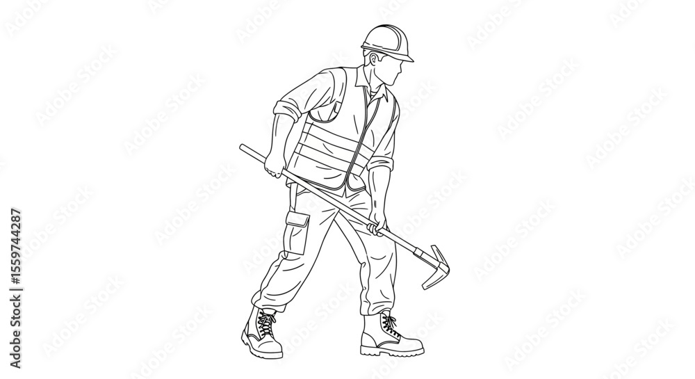 Obraz premium Line Art Construction Worker Illustration