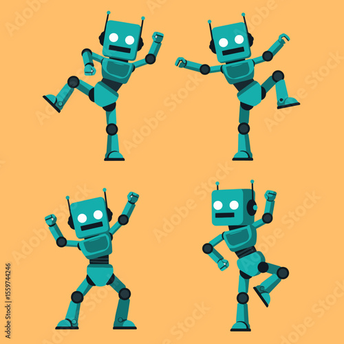 set minimalist geometric flat vector design of mini dance performer robots