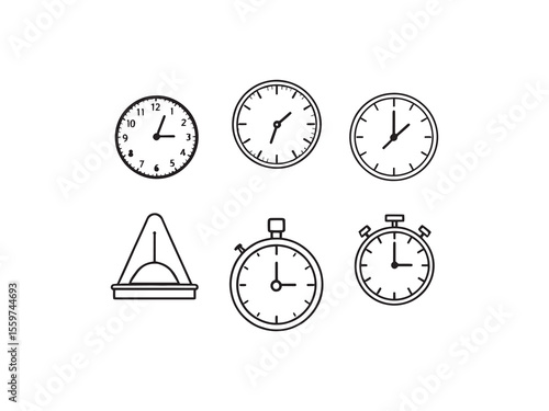 Simple modern clock display outline drawing vector graphic