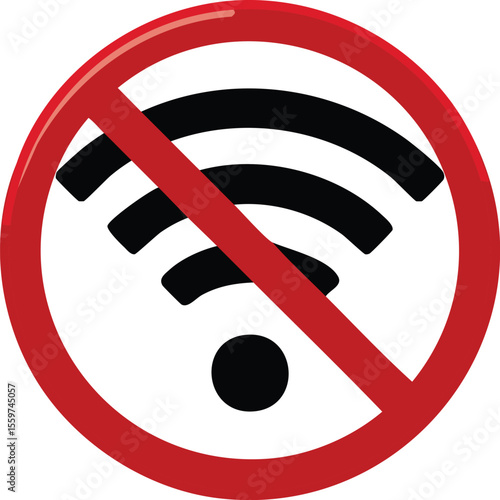 Vector Prohibited Wi-Fi Icon with Red Circle and Diagonal Slash in 3D Glossy Style