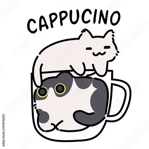 Cute cappucino coffee cat illustration art 
