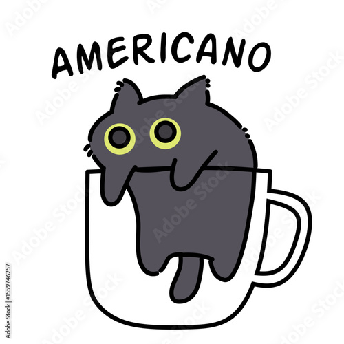 Cute americano coffee cat illustration art 