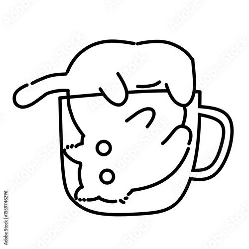 Simple cat cup of coffee Illustration outline 
