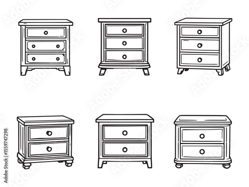 Simple wooden nightstand furniture line art vector