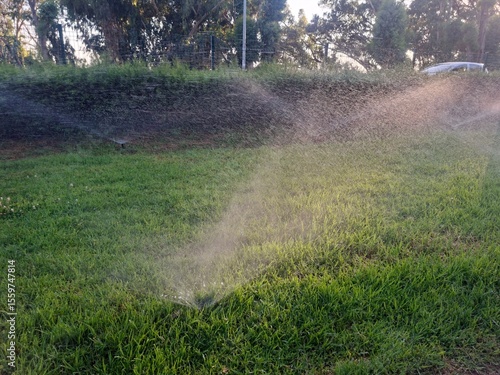 Irrigation system in the park. Cyprus.