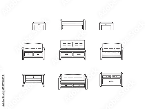 storage bench simple line art furniture vector design