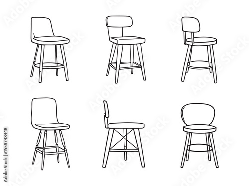 stylish comfortable counter stool line art illustration