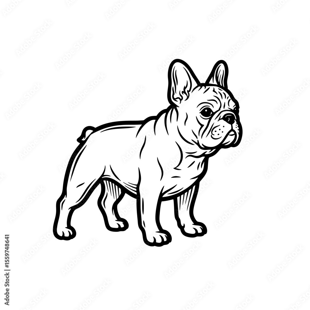 Fototapeta premium Vintage French Bulldog Badge Logo, Thick Ink-style Outlines