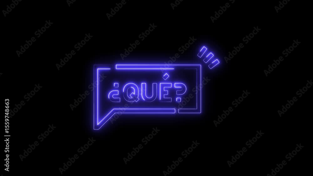 Animated neon speech bubble on black background glowing spanish question Animated neon speech bubble on black background glowing spanish question
